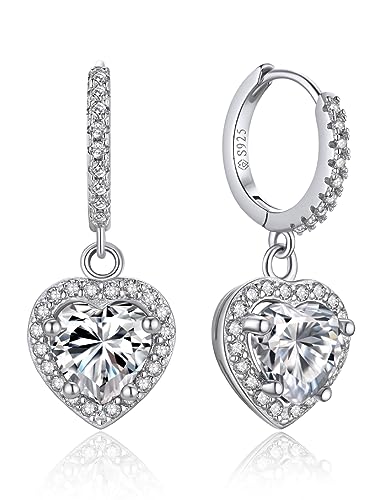 MomentWish Herz Ohrringe Hängend 2 Karat Creolen mit Moissanite Diamant Anhänger Silber 925 Romantisches Geschenk für sie