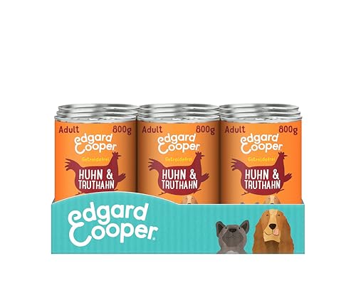 Edgard Cooper Nassfutter für Hunde Huhn Truthahn 800g x 6 Hundefutter Nass Getreidefrei natürliche Zutaten und frisches Fleisch voller essentieller Aminosäuren