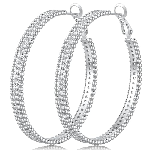PABBEU 925 Sterling Silber Ohrringe für Damen Große Strass Silber Ohrringe Hypoallergene Creolen für Damen Leichte kubische Zirkonia 50mm