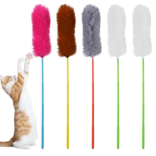 5 Stück Katzenangel Stabil Katzenspielzeug Angel Cat Toys Interaktives Spielzeug für Katzen Federspielzeug für Katzen Spielangel Katzenangel Anhänger Katzenspielzeug Mit Federn Set 33 cm lang