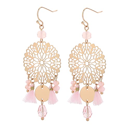 TianWlio Hohle kreative Ohrringe Runde Kristallmode-Troddel-Ohrringe Goldene Ohrringe Böhmische Ohrringe Set Damen Boho Creolen Ohrringe Pink One Size