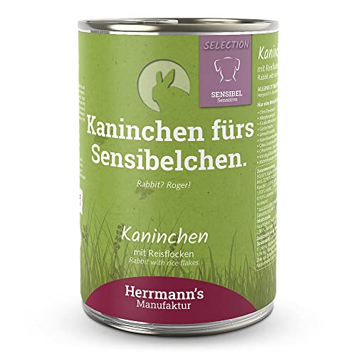 Herrmann s - Selection Sensibel Kaninchen mit Reisflocken - 12 x 400g - Nassfutter - Hundefutter