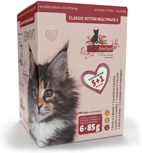 catz finefood Kitten Multipack I Katzenfutter nass - Feinkost Kitten Nassfutter für Junge Katzen ohne Getreide und Zucker mit hohem Fleischanteil 6 x 85g Beutel