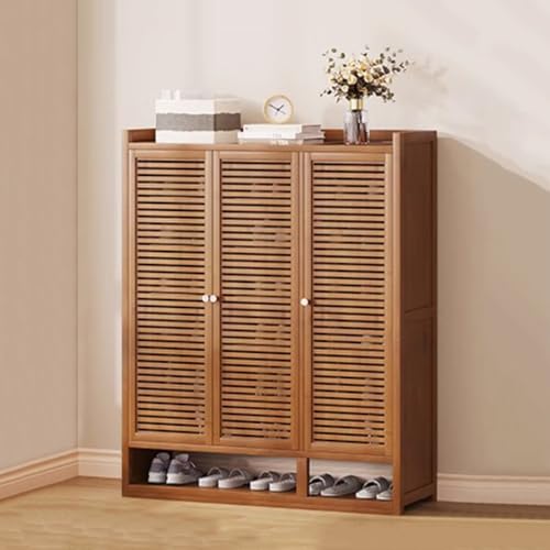 7-stöckiger Bambus-Schuhschrank multifunktionales Schuhregal aus Holz mit 3 Türen großes Fassungsvermögen Eingang und Flur Schuhschrank platzsparendes Design für Schlafzimmer