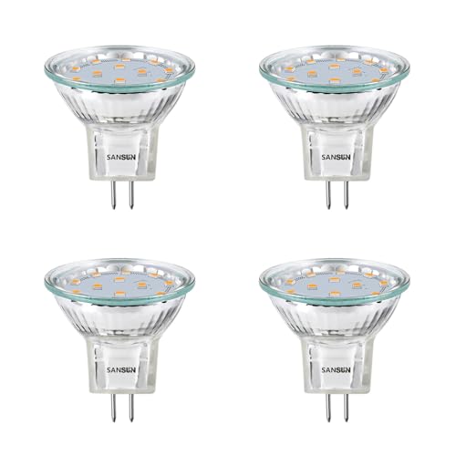 SANSUN LED-Leuchtmittel 3W MR11 12V 20W Halogen-Ersatz GU4 Bi-Pin-Sockel weiches Weiß 3000K nicht dimmbar 4 Stück