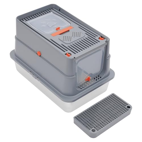 Gdetnysty Edelstahl Katzenklo Vollverschlossen Katzentoilette mit Geruchsdicht Deckel und Einstiegspedal 31L Großraum Hochwandig Für Große Katzen Mehrkatzenhaushalt Wohnung Haus Balkon Dunkelgrau