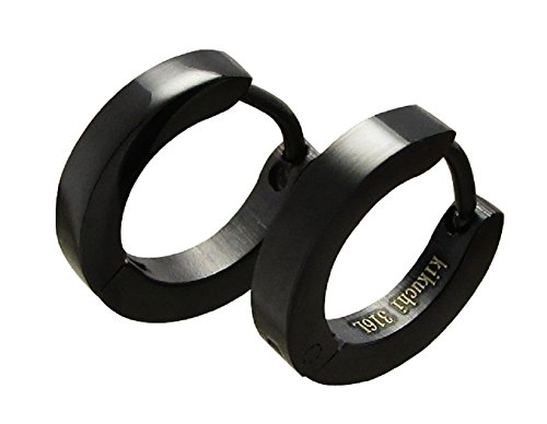 Kikuchi Herren Damen Creolen Ohrringe Edelstahl Titan Schwarz Glänzend 2 5mm Slim Ohrstecker ER15106