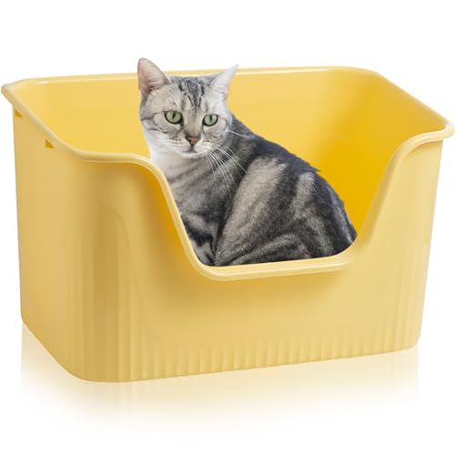 Lighterday Katzenklo Hoher Rand 44 x 38 x 22cm KatzentoiletteGroß Katzenklo XXL Ohne Deckel Katzenklo Groß Katzentoiletten für Katze Kaninchen Kätzchen Gelb Kleines