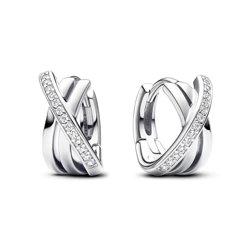 PANDORA Signature Überkreuzte Pav Creolen aus Sterling Silber mit Zirkonia 293150C01