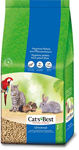  s Universal 100 % pflanzliche Kleintierstreu nicht klumpende Pellets aus Pflanzenfasern fÃ¼r Katzen und andere Kleintierrassen 22kg 40 l