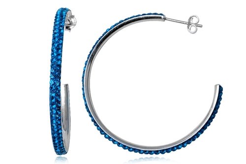 EYS Glitzer Damen-Creolen 925 Sterling Silber 41 mm capriblau zweireihig im Etui