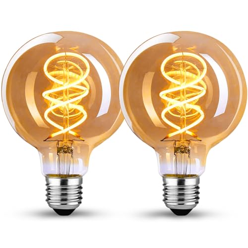KANQIAO disonühbirne Dimmbar G80 4Wühbirne Filamentß Ideal für Nostalgie und Beleuchtung im Haus Caf Bar Bernstein 2 Stück 3PBT4