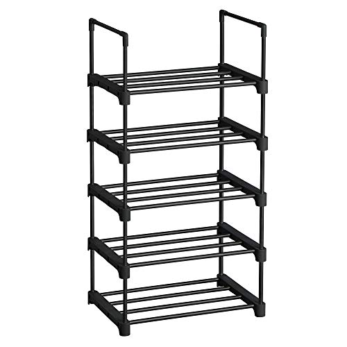 SONGMICS mit 5 Ebenen offener Schuhschrank hoch Schuhständer schmal Schuhaufbewahrung aus Metall platzsparend Ankleidezimmer Flur 30x 45x 89 5 cm schwarz LSA005B02