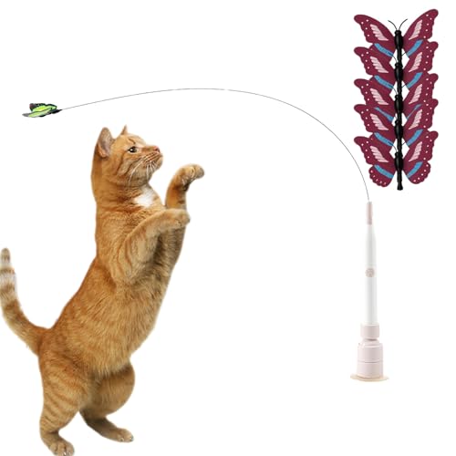Snrtevu Saugnapf Stab Schmetterling Spielzeug Für Katzen Katzenspielzeug Schmetterling Für Aktive Katzen Non Intelligenz Spielzeug Mit Saugnapf Für Drinnen Draußen PINK
