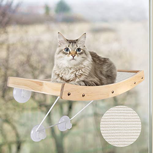 ZNM Katzen Fensterplätze-Katzen Hängematte Sisal Massivholzrahmen Katzenbett Fenster mit Stabil Saugnäpfe Katzenhängebett Fenster Platzsparendes Design Halten bis zu 18KG