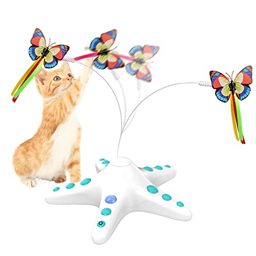 NPET Interaktives Katzenspielzeug 360 Grad Drehbares Automatisches Spielzeug für Indoor Katzen Elektronisches Schmetterling Katzenspielzeug mit Sensorschalter Blau