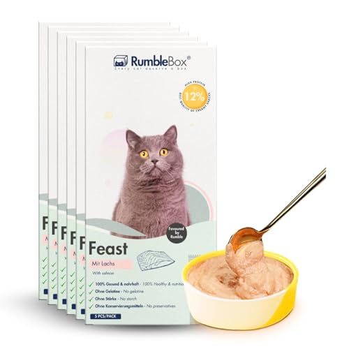 Schleckies Katzensnacks RumbleBox Sparbox XXL 6x75g Cremige Katzenschleckies mit 70% Fleischanteil Lachs Natürliche gesunde Katzenleckerlis ohne Getreide Zucker