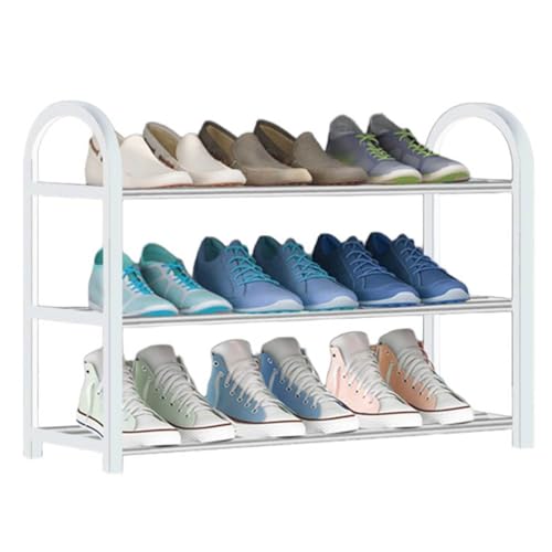 DECORN Robustes Schuhregal aus Metall Stabiler Schuhaufbewahrungs-Organizer Platzsparendes Schuhregal für Eingangsbereich Flur Wohnzimmer Einfache Montage Weiß 3 Tier 65cm