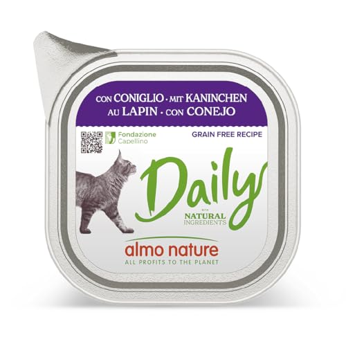Almo Nature Daily - Nassfutter für Erwachsene Katzen - Kaninchen - 100 g Packung mit 32