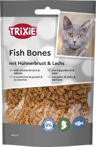 Trixie Katzensnack Fish Bones aus ausgewählten Zutaten 50 g leckere Katzenleckerlis mit Hühnerbrust Lachs - 42771