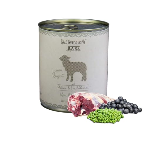 DR.CLAUDER S - B.A.R.F. Komplett Menue Lammragout Fleischeintopf mit 100% Lammfleisch Innereien und Gemüse für ausgewachsene Hunde. Alleinfutter in der Dose 800g Lamm