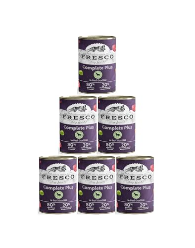 FRESCO Dog Nassbarf Complete Plus Pferd 6 x 800g getreidefreies Hunde Nassfutter mit extra viel Fleisch aus 100% frischem Fleisch Innereien Obst und Gemüse ohne künstliche Zusätze