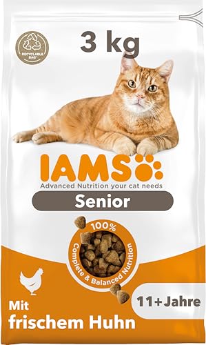 IAMS Senior Katzenfutter trocken mit Huhn - Trockenfutter für ältere Katzen ab 11 Jahren 3 kg