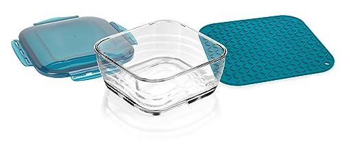 Genius Nicer Dicer Chef Professional frischhaltebox Glasschüssel mit Deckel Set 3-tlg. Zubehör 2.8 L Fassungsvermögen inkl. Silikonmatte Anti-Rutsch-Matte Auflaufschale Backofenfest