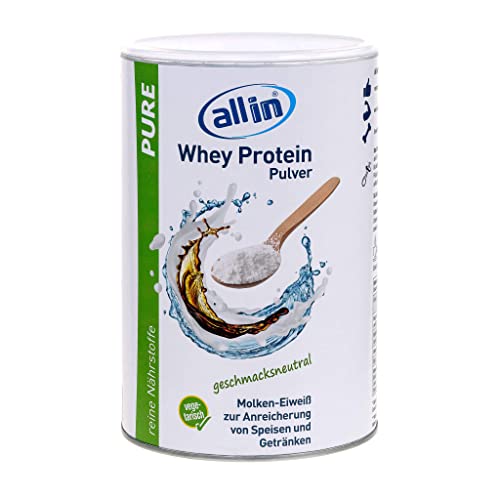 allin PURE reines Whey Protein Pulver 500g ohne Kohlenhydrate - Sportnahrung hochwertiges Molken Eiweißpulver Zuckerzusatz ideal zum Muskelaufbau Geschmacksneutral leicht löslich
