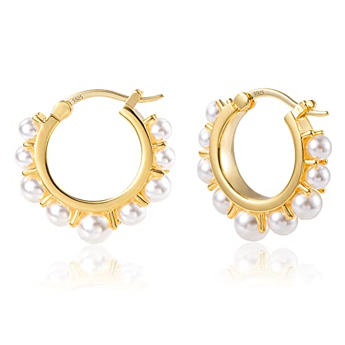 ALEXCRAFT Perlenohrringe Creolen Gold Perlen Goldene Ohrringe Damen Gold Hoop Earrings Geschenk für Frauen Freundin Mama Mädchen