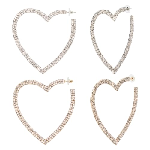 ANATTASOUL 2 Paar Herz-Strass-Ohrringe Für Damen Funkelndes Liebes-Herz-Creolen-Ohrring-Schmuckset Trendige Glitzer-Creolen Herz Der Liebe Für Party Zeremonie Cocktail Abschlussball Dating Hochzeit