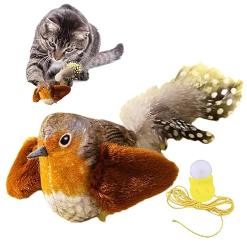 Xasbseulk Zwitschernder Vogel-Katzenspielzeug Plüsch-Katzenminze-Spielzeug für Katzen berührungsaktiviertes interaktives Vogelspielzeug Handgefertigtes Klangspielzeug Hängender