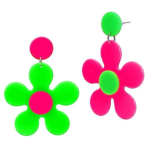 Soul-Cats Statement Ohrringe Hippie Blumenkind Retro XXL Creolen 50 mm Pink Grün Unisex