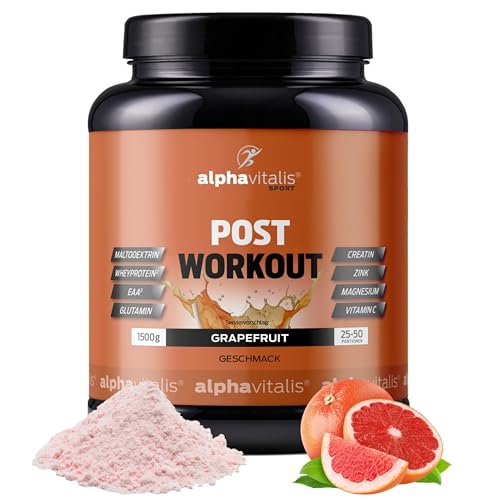 POST WORKOUT Shake - 1500g Grapefruit - mit Maltodextrin - Whey Protein Pulver - EAA essentielle Aminosäuren Creatin Monohydrat L-Glutamin Magnesium uvm. - Sportgetränk - Made by alphavitalis