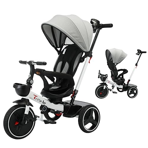 UBRAVOO Baby Dreirad 6-in-1-Baby-Push-Bike-Lenk-Kinderwagen lernendes Kleinkind-Fahrrad abnehmbare Leitplanke verstellbares Verdeck Sicherheitsgurt Stoßdämpfungsdesign