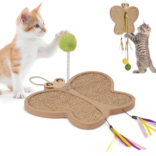 Butterfly Cat Scratcher - 4th Gen Interaktives Spielzeug für Indoor-Katzen mit 3-in-1-Funktionen Federball Katzenkratzpad Sisalball