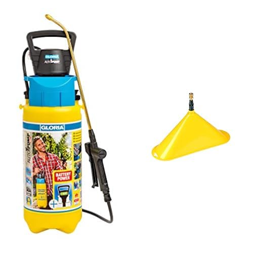Gloria Drucksprüher AutoPump Set Gartenspritze 5 L Füllinhalt Sprühgerät mit Batterie- Akku-Betrieb Sprühschirm Typ 270 Zubehör für Gartenspritze Spritzschirm 11 5 x 33 5 cm
