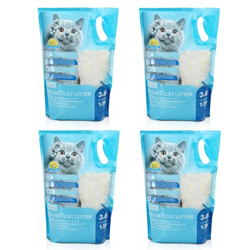 Nobleza Silikat Kristalle Katzenstreu 4 X 3.8L - Hochwertige Staub Zitronengeschmack- und klumpenfreie Katzenstreu mit überlegener Geruchskontrolle und effektiver Flüssigkeitsaufnahme