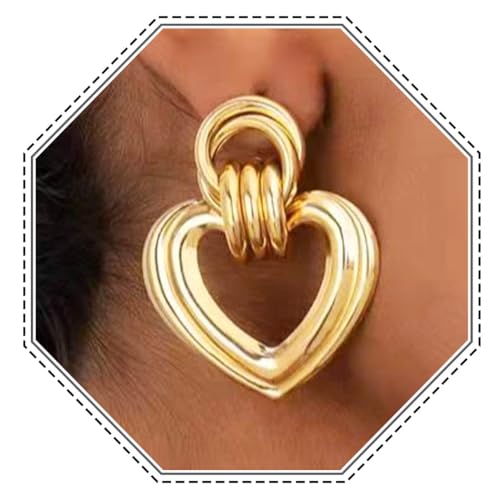 Jovono Herz-Ohrstecker goldene große Herzen baumelnde Ohrringe Vintage-Creolen für Frauen