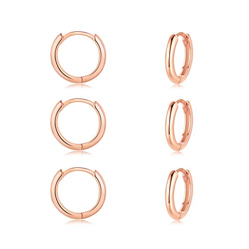 CERSLIMO 925 Gold Rosegold Schwarz Herren Klein Set 8mm 10mm 12mm Zierliche Knorpel Tragus Helix Schlafen Rosegold