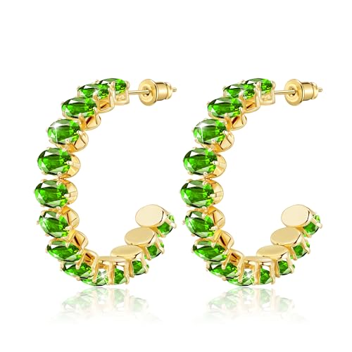 Linawe Peridot Grün Gold Schmuck Ohringe Gold Groß Ohrhänger Modeschmuck Hypoallergene