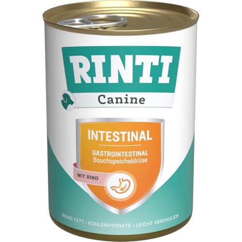RINTI - Canine Intestinal Leicht verdauliches Diät Nassfutter für ausgewachsene Hunde mit gastrointestinalen Problemen. Alleinfutter mit erhöhtem Elektrolytgehalt in der Dose 12x400g Rind