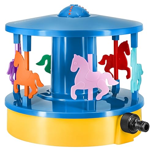 GRÜNTEK Karussell-Regner Rasen-Sprinkler Garten Beregner buntes freundliches Design rotierender Rasensprenger mit Schnellanschluss einfache gleichmäßige Bewässerung bis 175m