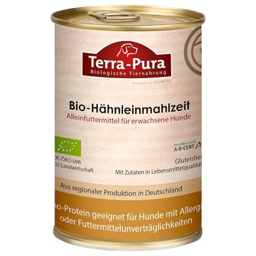 Terra-PURA Hundefutter Bio-Hähnleinmahlzeit 400g Premium Nassfutter für Hunde - Hähnchenfleisch - Innereien aus rein biologischer Erzeugung Keine Zusätze - Tiernahrung für Hunde