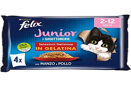 Purina Felix Le Ghiottonerie Feuchtigkeit für Katzen Junior mit Rind und Huhn 48 Beutel 85 g