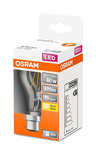 OSRAM LED Star klare Filament LED Lampe B22d Sockel WarmweiÃŸ 2700K Birnenform Ersatz fÃ¼r herkÃ¶mmliche 40W-GlÃ¼hbirnen 1er-Pack