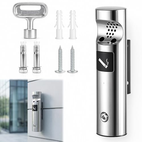 Standaschenbecher für Draußen Wandaschenbecher Set Edelstahl Aschenbecher Wandmontage mit Schlüssel Robustes Design für Außenbereich Terrasse Gastronomie Hauswand