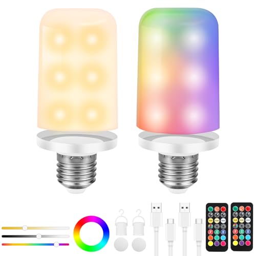Birnetek Aufladbare Glühbirne E27 Wiederaufladbare Glühbirne USB-C Akku Glühbirne mit Fernbedienung 6W Tastensteuerung Dimmbare LED Akku Glühbirne mit Timing-funktion Notlicht 2 Stück