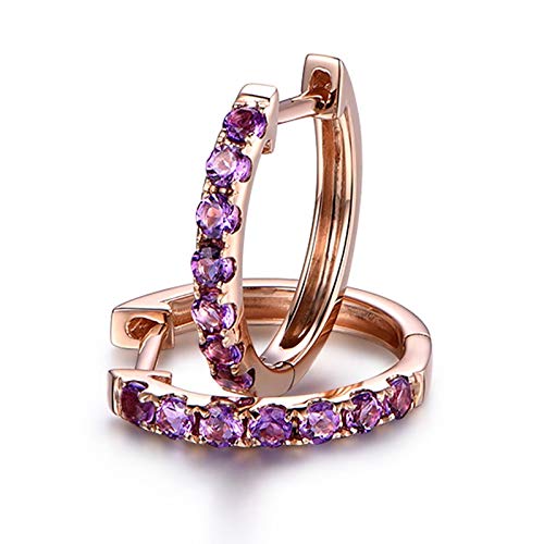 Bishilin Creole Damen Rotgold 750 Echt Rund Amethyst 0.45ct Rosegold Ohrringe