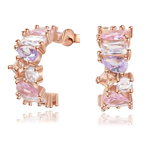 Ohrstecker Creolen Silber 925 Rosegold Mit Funkelnden Bunten Asymmetrischen Zirkonia Steinen Hängende Ohrringe Rosegold Für Damen Geliefert In Eleganter Schmuck Geschenkbox